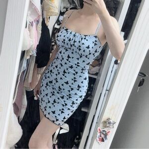 Elegant Blue Butterfly Print Dress
